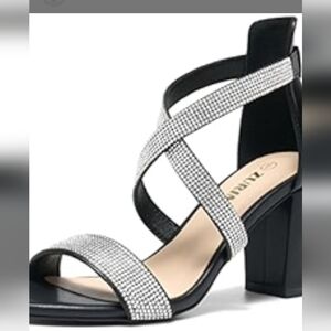 Women's Black Strappy Heels, Size 7